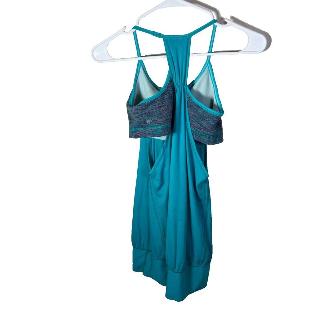 Lululemon Sports Bra Tank Top Women's 6 Blue Two In One Sleeveless Active